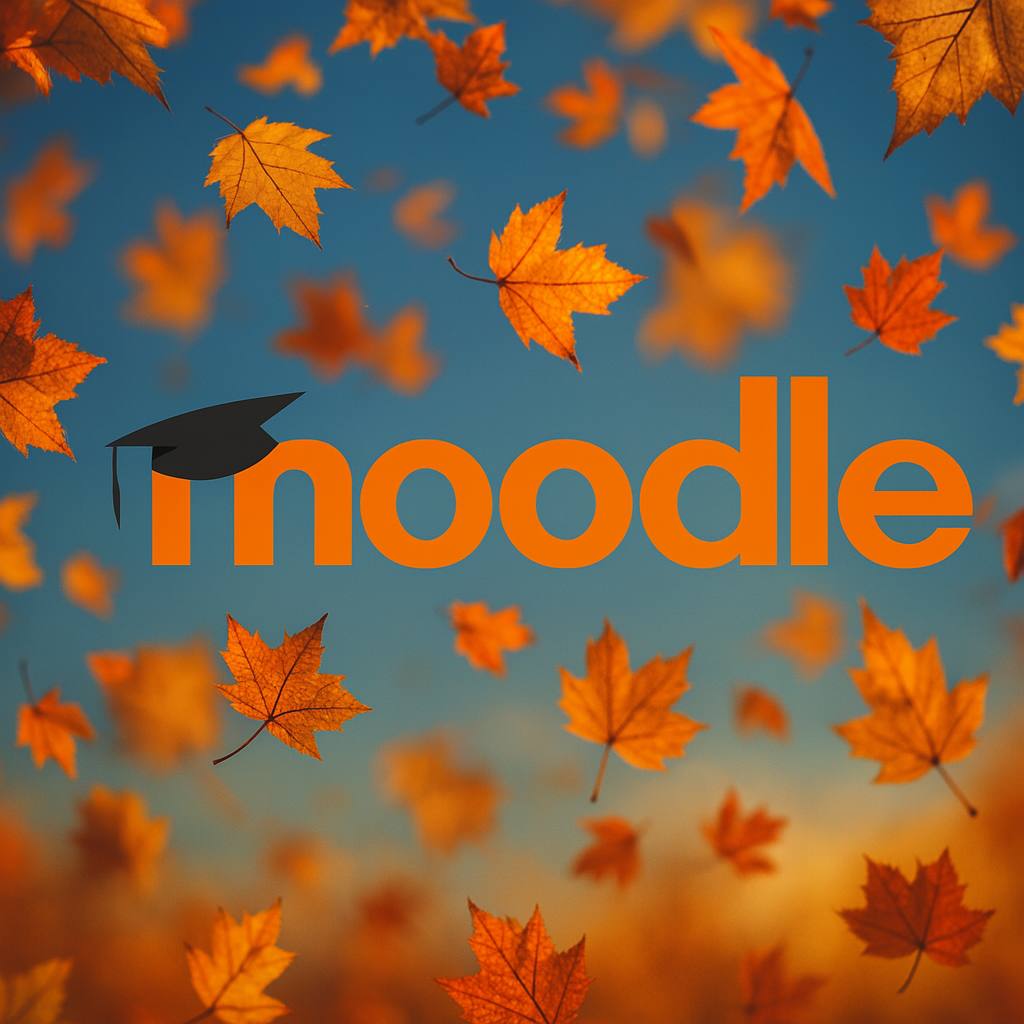 Moodle-Logo im fallenden Herbstlaub